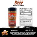 A Blazing Star BBQ Barbecue Bundle bottle from Blazing Star BBQ is shown with nutrition facts and ingredients listed, such as salt, chili pepper, garlic, paprika, and tricalcium phosphate to prevent caking. This versatile blend works great as an all-in-one seasoning or a flavorful addition to your BBQ seasoning bundle. Serving size is 1/4 tsp per 12.1 oz bottle.