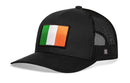 The Haka Hat Ireland Flag Trucker Hat is a black Irish snapback featuring the Haka Hat brand and an embroidered Irish flag patch with green, white, and orange stripes on the front panel.