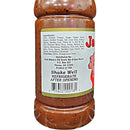 A close-up of a Jack Mixon's Old South Hot Bar-B-Que Sauce label by Myron Mixon, showing ingredients, distributor contact info, a barcode, shake well and refrigerate after opening instructions, and part of a pig illustration.