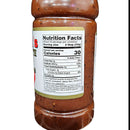 A close-up of a Jack Mixon's Old South Hot Bar-B-Que Sauce jar by Myron Mixon shows the Nutrition Facts label, listing a 2 tbsp (34g) serving size, 30 calories per serving, and details on fat, sodium, carbs, sugars, and other nutrients.