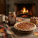 San Saba River Pecan Company Pecan Pie in a Jar next toa pecan pie.