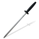 The SpitJack Barbecue Knife Bundle features a sharpening hone with a black handle and stainless steel rod, ideal for maintaining the edge of your chef's knife.