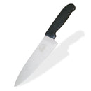 The SpitJack Chef’s Knife features an 8-inch stainless steel blade and a sleek black handle, pictured casting a shadow on a white background—ideal for all your kitchen prep needs.