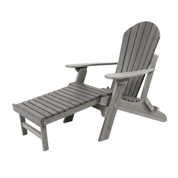 Kanyon Living Folding Adirondack Chair with Pullout Ottoman in solid Driftwood Grey DDR BBQ Supply