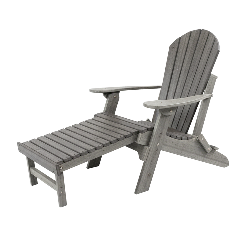Kanyon Living Folding Adirondack Chair with Pullout Ottoman in solid Driftwood Grey DDR BBQ Supply