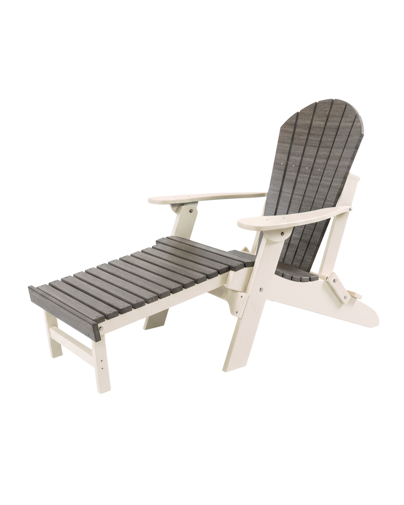 Kanyon Living Folding Adirondack Chair with Pullout Ottoman in Driftwood Grey & White DDR BBQ Supply
