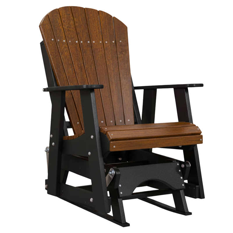 Kanyon Living Poly Lumber 2’ Best Adirondack Glider Chair in Deluxe Antique Mahogany with Black arms and base