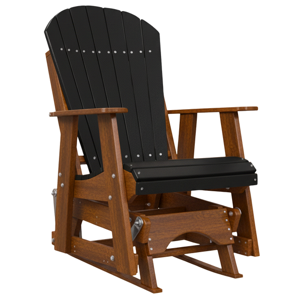 Kanyon Living Poly Lumber 2’ Best Adirondack Glider Chair in Black with Deluxe Antique Mahogany arms and base