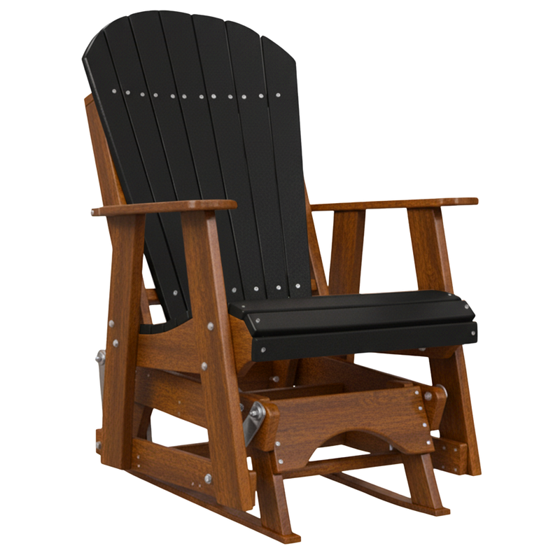 Kanyon Living Poly Lumber 2’ Best Adirondack Glider Chair in Black with Deluxe Antique Mahogany arms and base