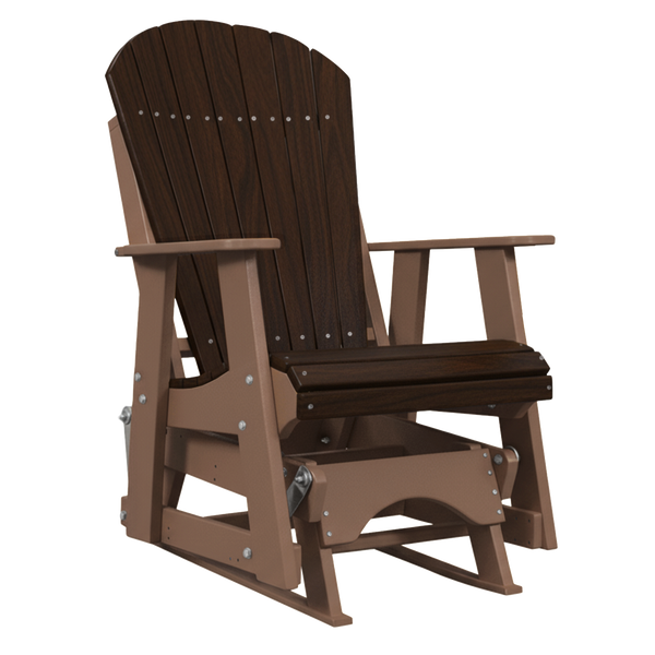 Kanyon Living Poly Lumber 2’ Best Adirondack Glider Chair in Brazilian Walnut with Weathered Wood arms and base