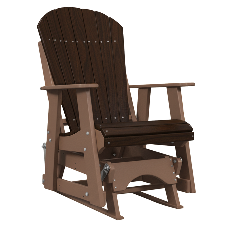 Kanyon Living Poly Lumber 2’ Best Adirondack Glider Chair in Brazilian Walnut with Weathered Wood arms and base