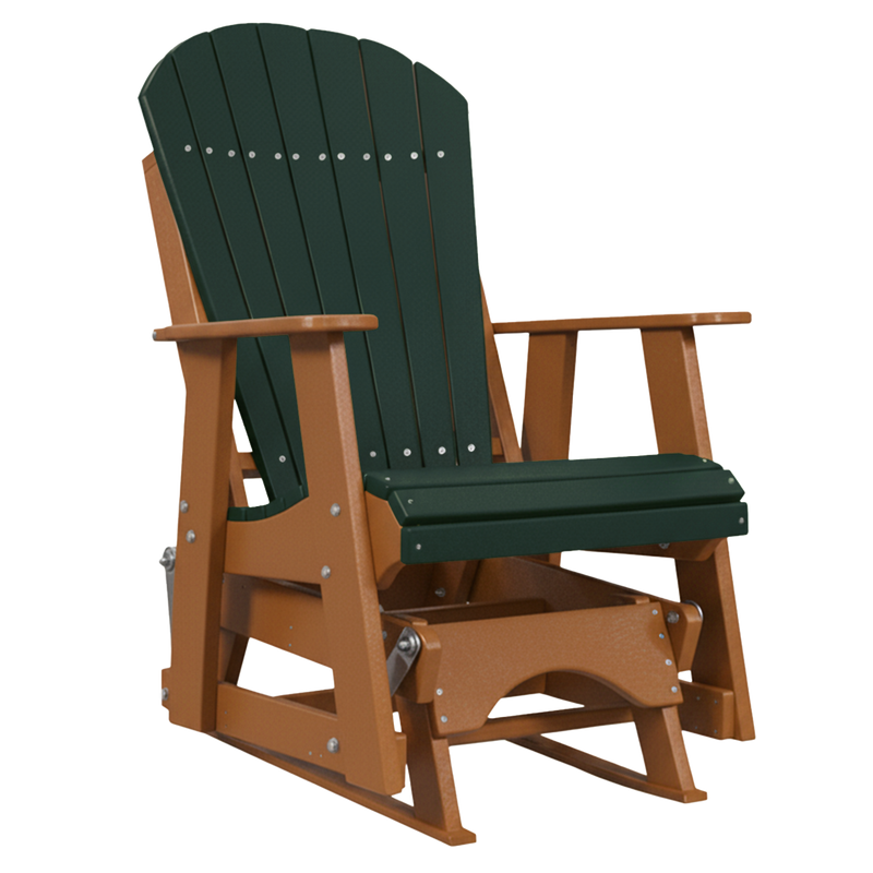 Kanyon Living Poly Lumber 2’ Best Adirondack Glider Chair in Dark Green with Cedar Wood arms and base