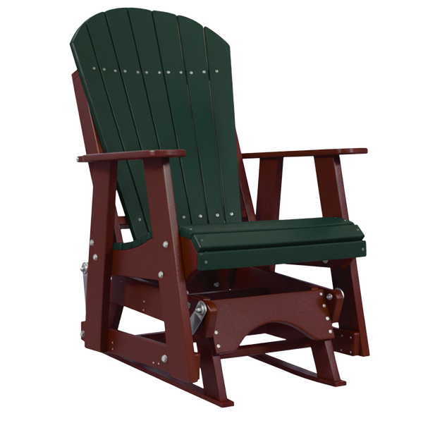 Kanyon Living Poly Lumber 2’ Best Adirondack Glider Chair in Dark Green with Cherry Wood arms and base