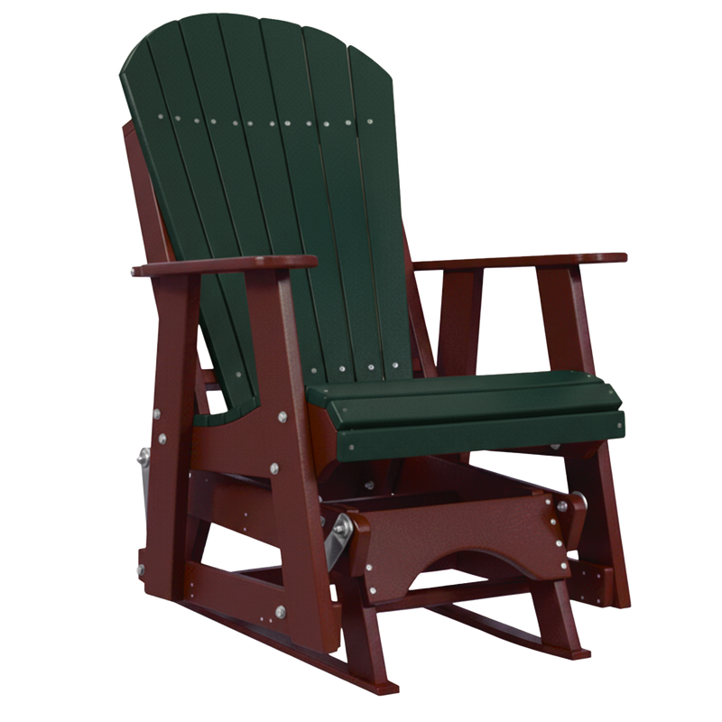Kanyon Living Poly Lumber 2’ Best Adirondack Glider Chair in Dark Green with Cherry Wood arms and base