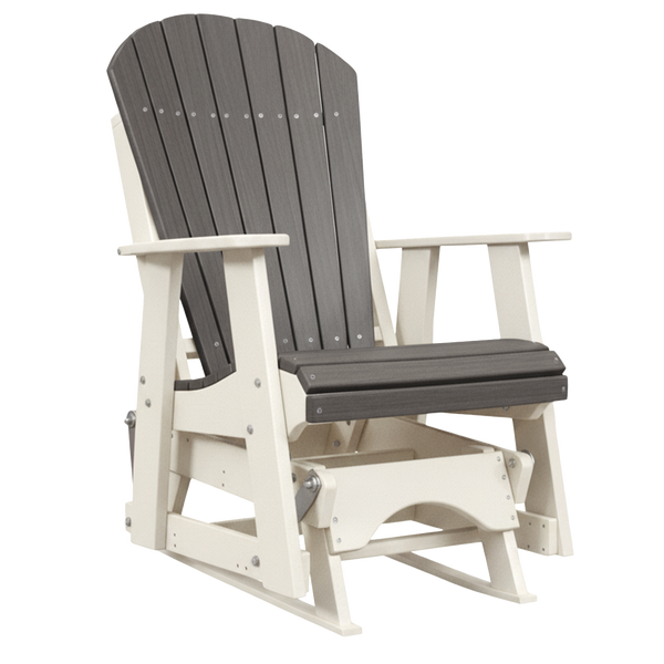 Kanyon Living Poly Lumber 2’ Best Adirondack Glider Chair in Driftwood Grey with White arms and base