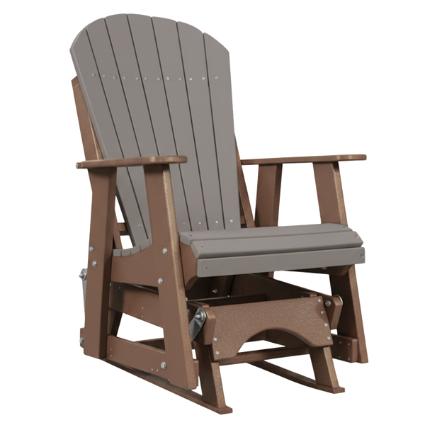 Kanyon Living Poly Lumber 2’ Best Adirondack Glider Chair in Light Grey with weathered wood arms and base