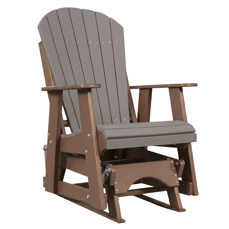 Kanyon Living Poly Lumber 2’ Best Adirondack Glider Chair in Light Grey with weathered wood arms and base