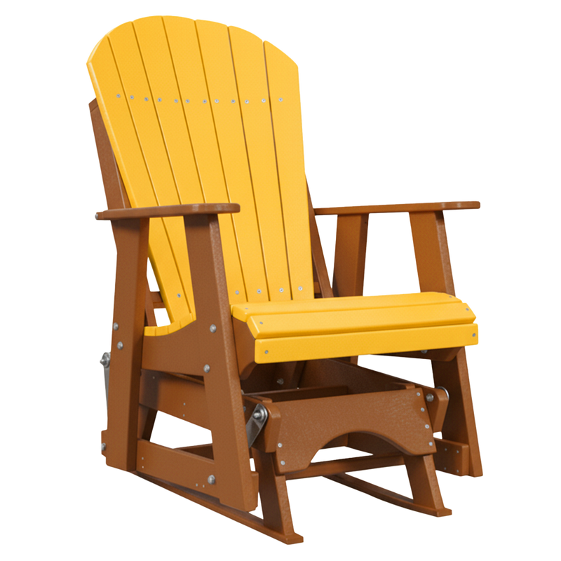 Kanyon Living Poly Lumber 2’ Best Adirondack Glider Chair in Yellow with Cedar arms and base