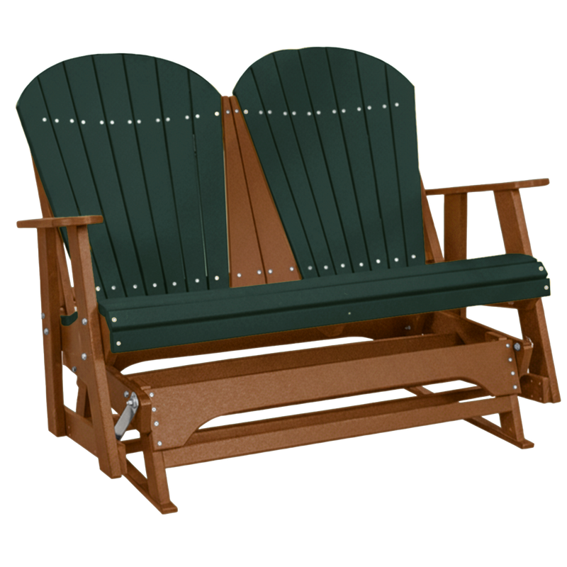 Kanyon Living Poly Lumber 4 foot Adirondack Glider Bench in Dark Green & Cedar at DDR BBQ Supply