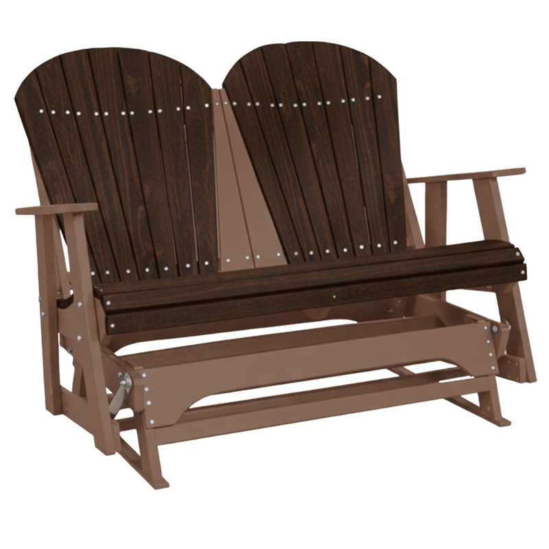 Kanyon Living Poly Lumber 4 foot Adirondack Glider Bench in Deluxe Brazilian Walnut and Weathered Wood at DDR BBQ Supply