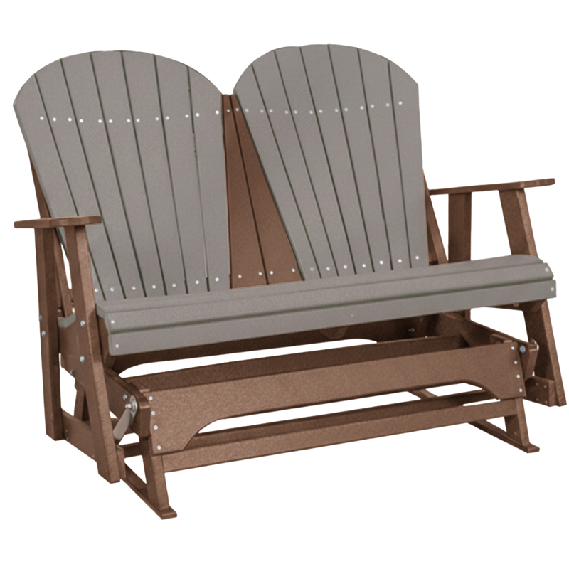 Kanyon Living Poly Lumber 4 foot Adirondack Glider Bench in Light Grey & Weathered Wood at DDR BBQ Supply