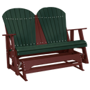 Kanyon Living Poly Lumber 4 foot Adirondack Glider Bench in Dark Green & Cherry Wood at DDR BBQ Supply