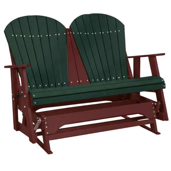 Kanyon Living Poly Lumber 4 foot Adirondack Glider Bench in Dark Green & Cherry Wood at DDR BBQ Supply