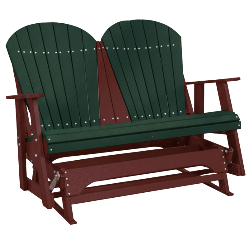 Kanyon Living Poly Lumber 4 foot Adirondack Glider Bench in Dark Green & Cherry Wood at DDR BBQ Supply