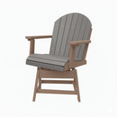 The Kanyon Living Poly Lumber Dining Height Swivel Chair in Light Grey & Weathered Wood features a classic weathered look with wooden armrests and base, styled like traditional patio furniture, shown on a plain white background.
