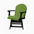 The Kanyon Living Poly Lumber Dining Height Swivel Chair in lime green and black features a slatted Adirondack-style back and seat, black armrests and legs, and is crafted for durability in Amish outdoor furniture tradition. Set against a white background.