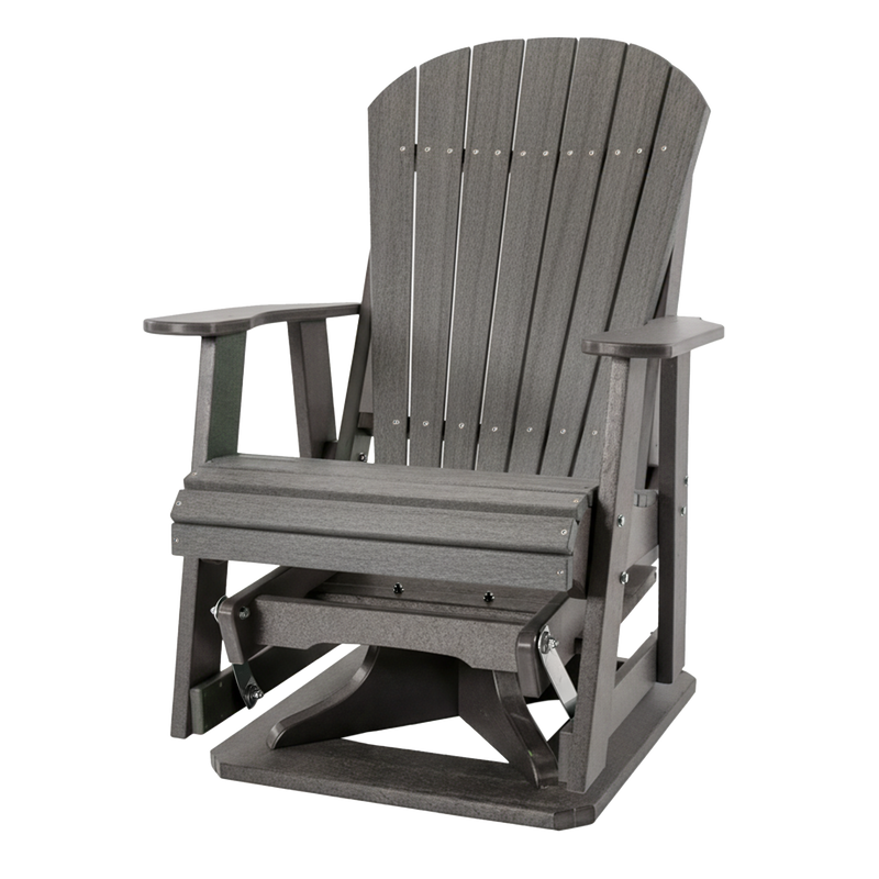 Kanyon Living Poly Lumber Swivel Adirondack Glider. A durable all-weather outdoor chair with smooth swivel and gliding motion from DDR BBQ Supply.