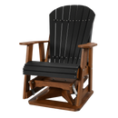 The Kanyon Living Adirondack Poly Glider Swivel Chair in Black & Deluxe Antique Mahogany features a black slatted back and seat with brown arms and base, offering classic charm on a plain white background.