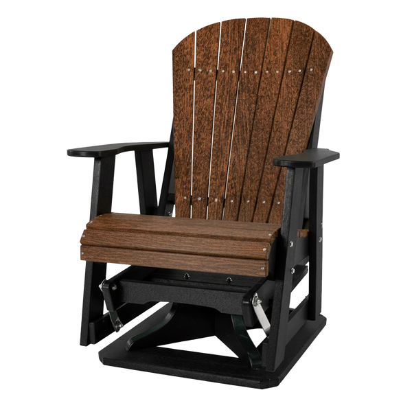 Kanyon Living Poly Lumber Swivel Adirondack Glider. A-weather outdoor chair with smooth swivel and gliding motion from DDR BBQ Supply in Deluxe Antique Mahogany and Black