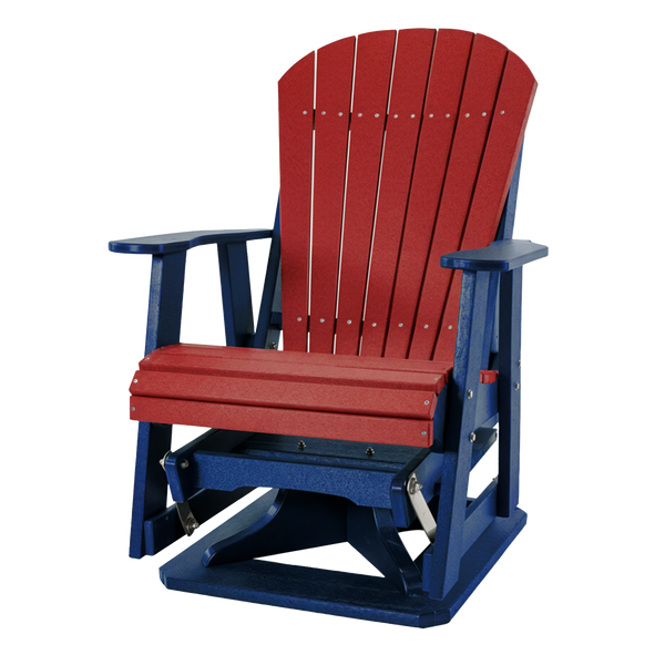 Kanyon Living Poly Lumber Swivel Adirondack Glider. A-weather outdoor chair with smooth swivel and gliding motion from DDR BBQ Supply in Red & Blue.