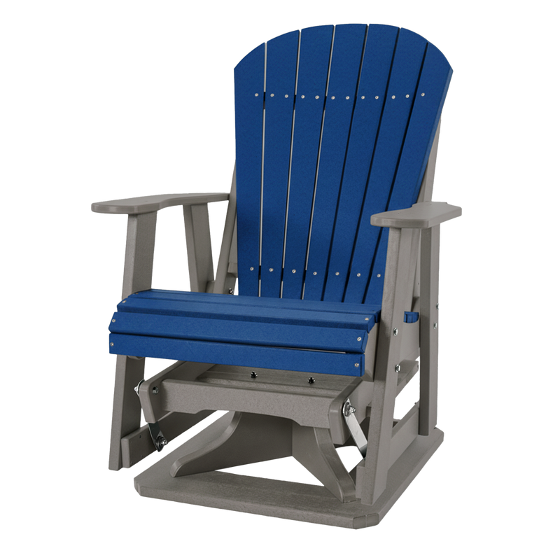 Kanyon Living Poly Lumber Swivel Adirondack Glider. A-weather outdoor chair with smooth swivel and gliding motion from DDR BBQ Supply in Blue & Light Grey