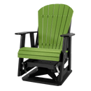 The Kanyon Living Adirondack Poly Glider Swivel Chair in Lime Green & Black features a slatted back and seat, wide armrests, and a sturdy base—outdoor seating designed by Kanyon Living for comfort and durability.