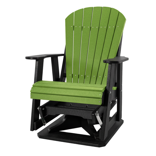 Kanyon Living Poly Lumber Swivel Adirondack Glider. A-weather outdoor chair with smooth swivel and gliding motion from DDR BBQ Supply in Lime Green & Black.