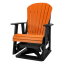 The Kanyon Living Adirondack Poly Glider Swivel Chair in orange and black features a slatted back, wide armrests, and sturdy base—making it the perfect Amish-made outdoor glider chair for your patio or garden.