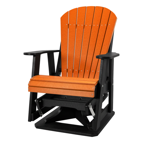 Kanyon Living Poly Lumber Swivel Adirondack Glider. A-weather outdoor chair with smooth swivel and gliding motion from DDR BBQ Supply in Orange & Black.