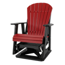 The Kanyon Living Adirondack Poly Glider Swivel Chair in Red & Black combines a high slatted back, armrests, and a sturdy base for comfortable outdoor relaxation.