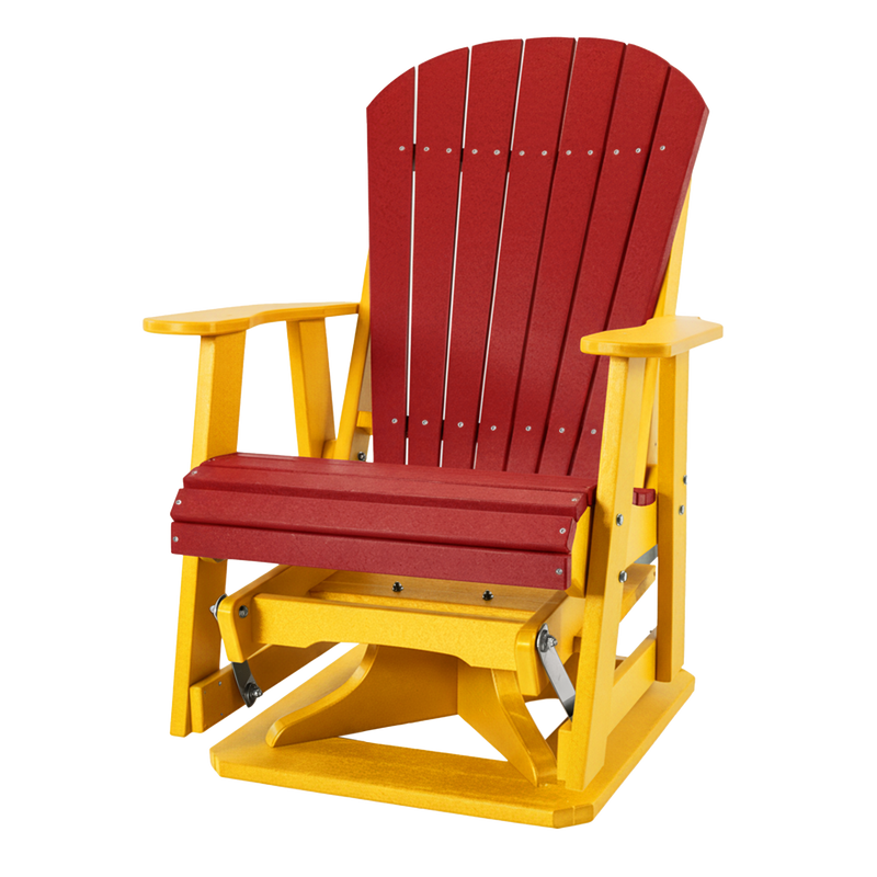 Kanyon Living Poly Lumber Swivel Adirondack Glider. A-weather outdoor chair with smooth swivel and gliding motion from DDR BBQ Supply in Red & Yellow