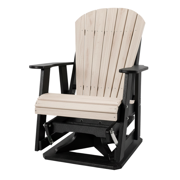 Kanyon Living Poly Lumber Swivel Adirondack Glider. A-weather outdoor chair with smooth swivel and gliding motion from DDR BBQ Supply in Seashell & Black