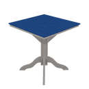 The Kanyon Living Poly Lumber 42-Inch Square Outdoor Dining Table features a blue slatted top and light grey pedestal base—stylish, weather-resistant patio furniture for your space, shown against a plain white background.