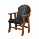 The Kanyon Living Poly Lumber Fixed Dining Height Chair in Black & Deluxe Antique Mahogany features a slatted back and seat, wide armrests, and sturdy legs, shown against a plain white background.
