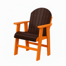 The Kanyon Living Poly Lumber Fixed Dining Height Chair in dark wood and orange by Kanyon Living features a dark brown slatted backrest and seat with vivid orange frame, standing out against a plain white background.
