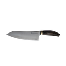 The Messermeister Kawashima Chef's Knife - 8" features a high-carbon stainless steel silver blade engraved with the Messermeister brand and a dark wooden ergonomic handle, displayed on a plain white background.
