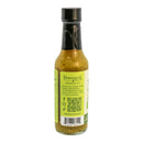 A bottle of Powerful Pepper Company Serrano Kiwi & Tomatillo Hot Sauce with a yellow-green label featuring a QR code, text, and branding. This handcrafted hot sauce is unopened and displayed against a white background.