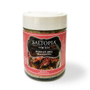 The SALTOPIA Infused Sea Salts Korean BBQ Salt comes in a 4 oz jar with a white lid and features an image of seasoned meat on the label—ideal for adding sweet and savory Korean BBQ flavor to your dishes.