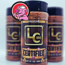 LC BBQ Certified pork dry rub with bold flavor and rich mahogany color for ribs, chops, and more