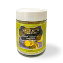 The SALTOPIA Infused Sea Salts Citrus Lovers Gift Set includes vibrant jars with white lids and green-yellow labels featuring lemons and thyme—ideal as finishing salts to enhance any dish.
